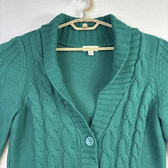 St. Johns Bay Cable Knit Sweater Womens Sz L Green Button up Cardigan Preppy Mom - Picture 2 of 11